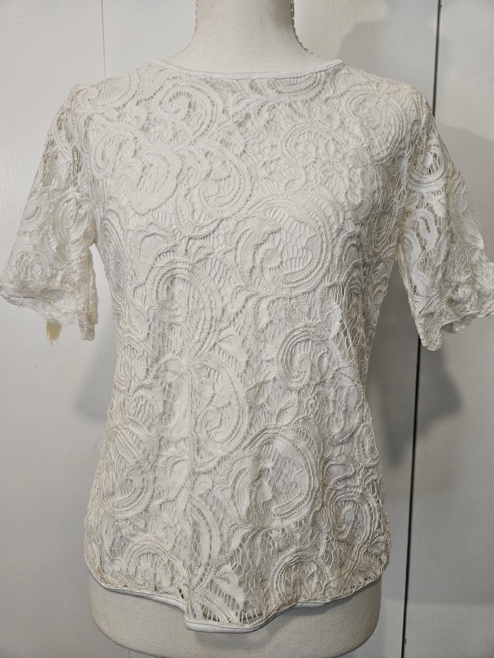 Adrianna Papell White Lace Short-Sleeve Blouse - Picture 2 of 12